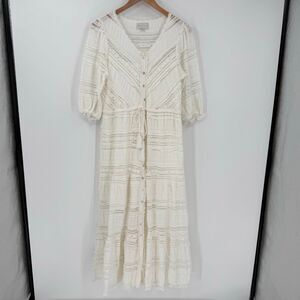 A‎ Collective Story Tiered Button Front Maxi Dress Women Large White Whimsical